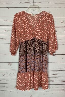 Umgee USA Boutique Women's S Small Floral Animal Print 3/4 Sleeves Fall Dress